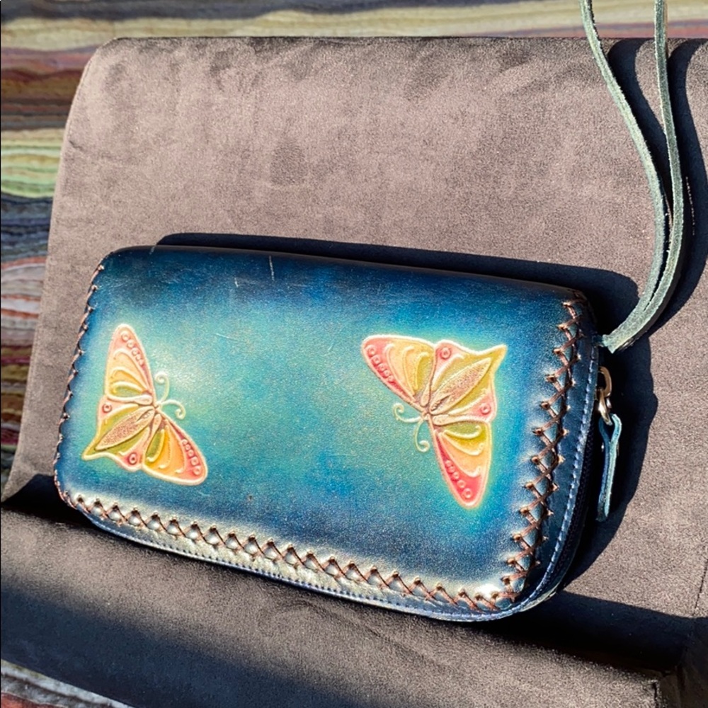 Leather Butterfly Wristlet Wallet